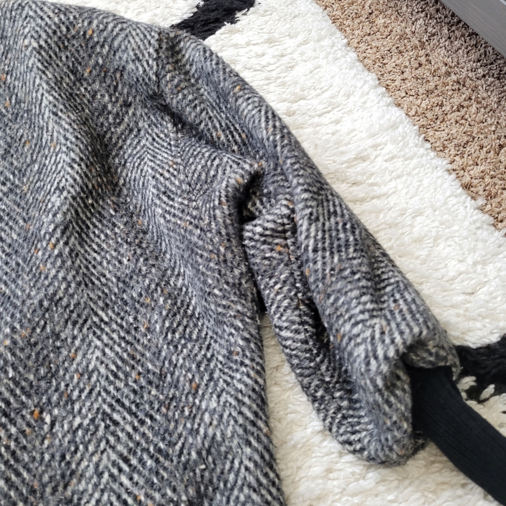 Vintage 80s wool leather tweed jacket coat oversized - Picture 6 of 16